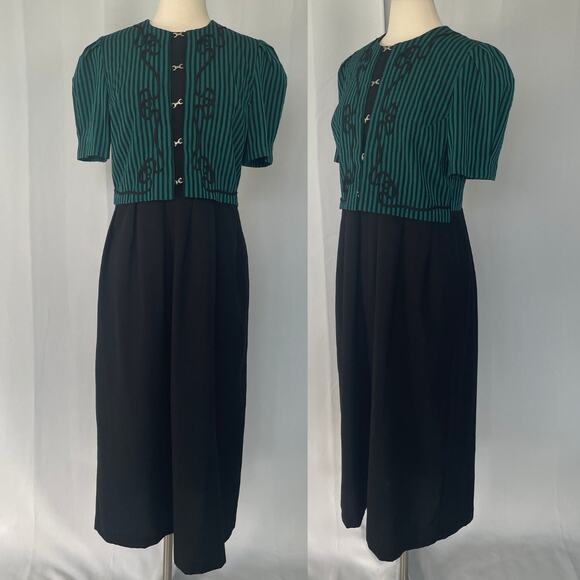 Vintage Dress Size Medium Large Green Black Layered Look Gothic Steampunk 90s - Picture 16 of 16